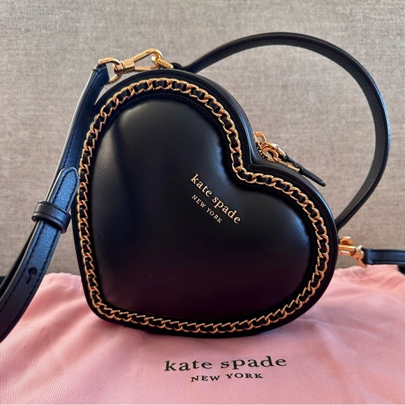 kate spade Handbags - Kate Spade Amour 3D puff heart crossbody bag soft smooth leather gold chain trim